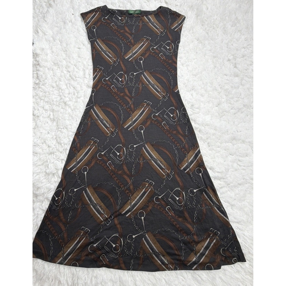 Ralph Lauren Dress Small SILK & WOOL Graphic Print Equestrian Horse Straps S
